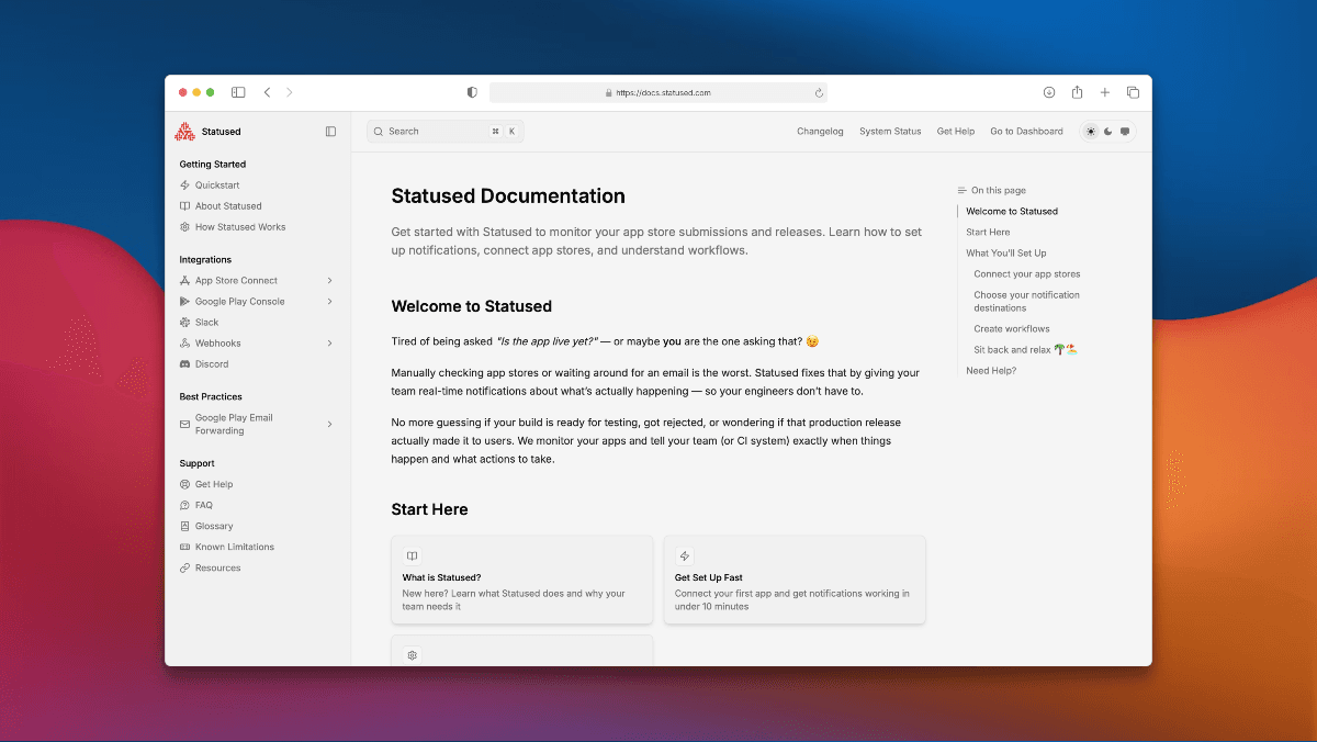 Statused documentation announcement